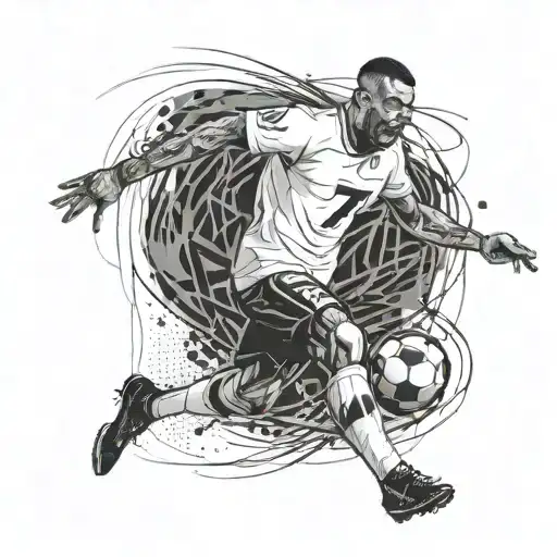 A dynamic design of a football player in action, wearing a jersey with the number 7 tattoo design idea