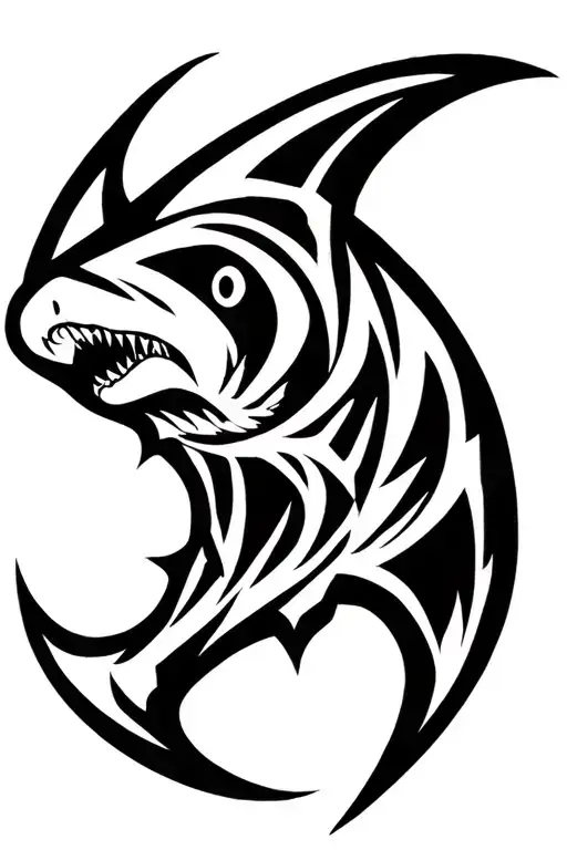 hidden H in a tribal hammer head shark tattoo design idea