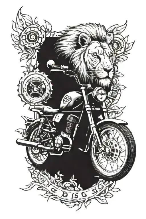 Lion, motorcycle, forest, route 66, waterfall, boxing gloves, motorcycle speedometer, motorcycle chain tattoo design idea