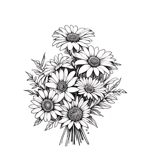 A sketch style bouquet of flowers with each flower representing a different dog breed tattoo design idea