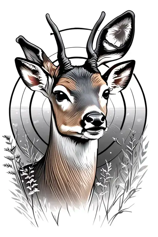 baby deer with scope target around head tattoo design idea
