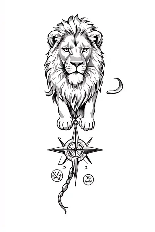 a lion with a compass tattoo design idea