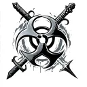 biohazard with sword going through tattoo design idea
