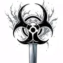 biohazard with sword going through tattoo design idea
