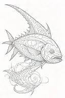 minimalist tuna fish tail bone outline tattoo design idea