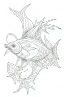 minimalist tuna fish tail bone outline tattoo design idea