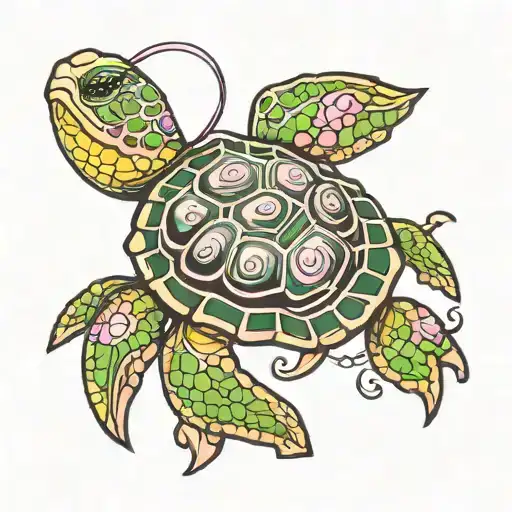 sea turtle breast cancer ribbon tattoo design idea