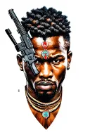 African warrior with machine gun tattoo design idea