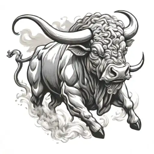 strong bull charging tattoo design idea