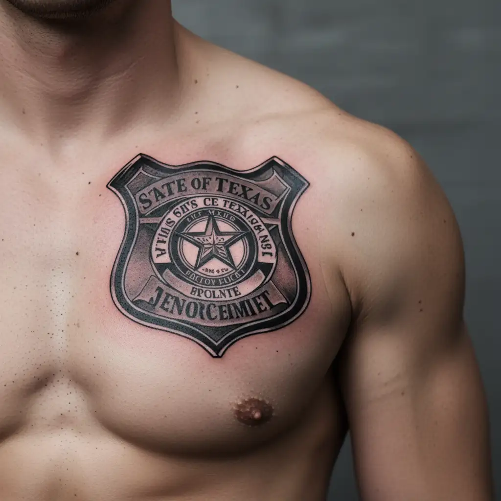 State of Texas and law enforcement badge intertwined tattoo design idea