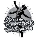 Tattoo of a silhouette of a dancing man inspired by the quote "Life is not to wait until the storm pa tattoo design idea