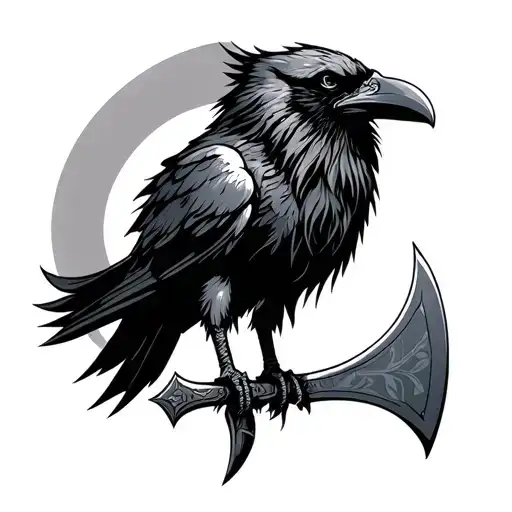 Viking Battleaxe raven tattoo design idea