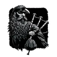  crow muscular with mans face bagpiper playing black bagpipes baldblack beard tattoo design idea