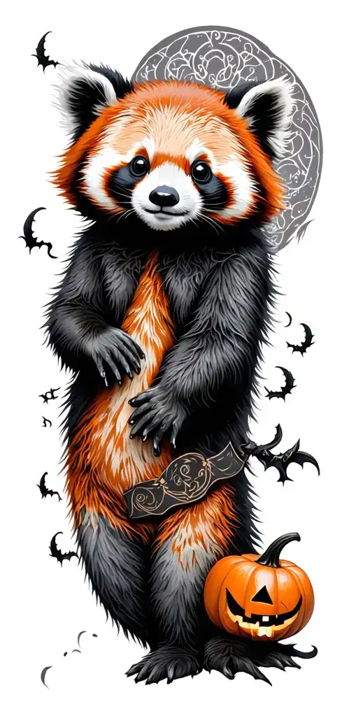 red panda halloween ghost costume cute childlike tattoo design  show tail tattoo design idea