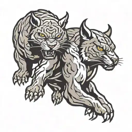 bull mascot bobcat mascot and blue hawk mascot fighting each other  tattoo design idea