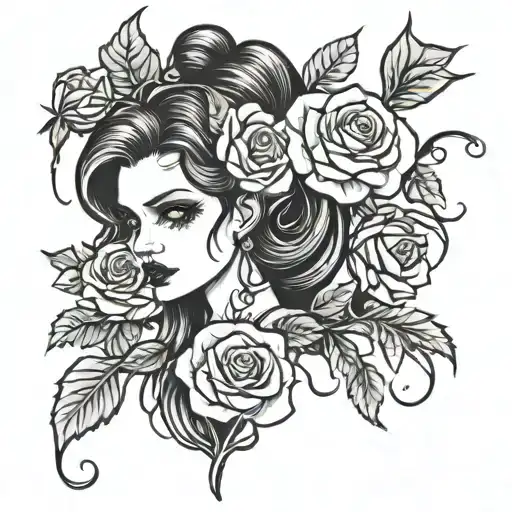 goth girl roses tattoo design idea