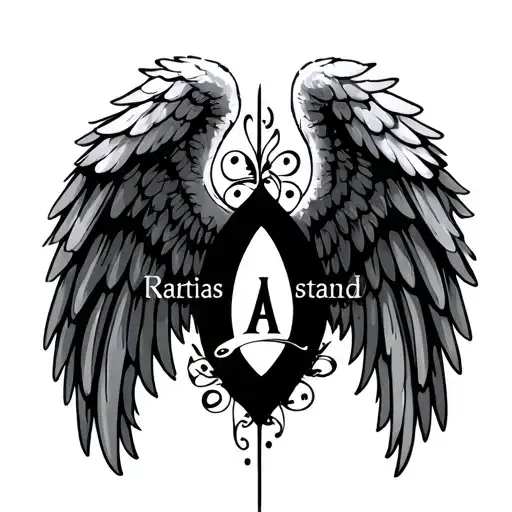 angel wings with the name Ali in the center tattoo design idea