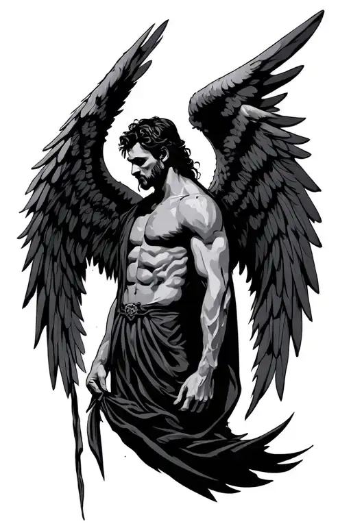 bad man angel wings tattoo design idea