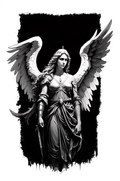 Meaningful warrior angel tattoo design idea