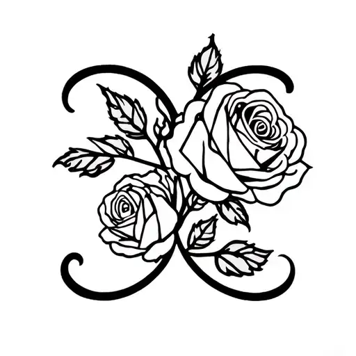 roses and Gemini zodiac symbol tattoo design idea