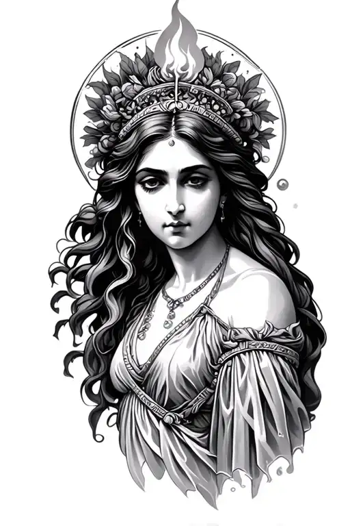 greek goddess hestia with eternal flame tattoo design idea