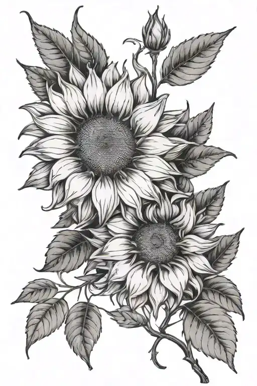 sun flower and Gypsophila paniculata tattoo design idea