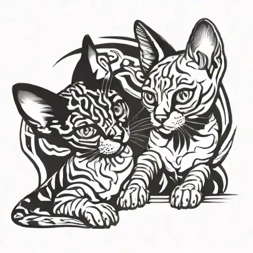 devon rex cats playing together tattoo design idea