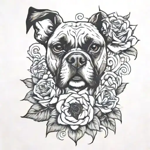 sunflower roses boxer dog 67 nova tattoo design idea