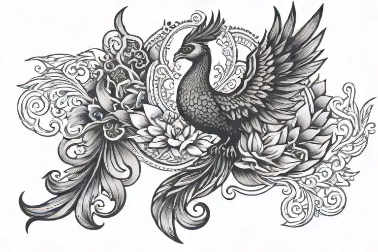 phoenix, lotus, mandala, karma tattoo design idea