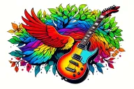 electric guitar tree cardinal Rainbow tattoo design idea