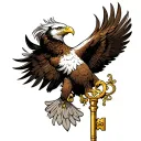 Top Eagle: With its powerful, sharp talons, the upper eagle firmly grips a large golden key at the center of the composi tattoo design idea
