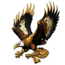 Top Eagle: With its powerful, sharp talons, the upper eagle firmly grips a large golden key at the center of the composi tattoo design idea