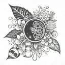 A dotwork tattoo featuring a mandala design incorporating elements of a pastry chef's tools and equipment, with small flowers delicately scattered throughout the pattern tattoo design idea