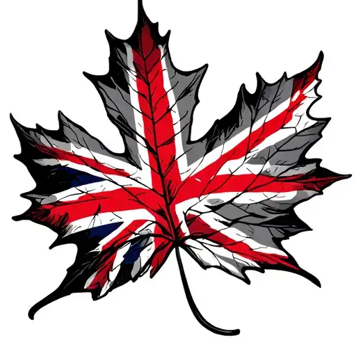 maple leaf with union jack flag intertwined within tattoo design idea