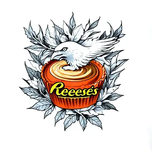 phoenix, dogwood, reese's peanut butter cup surrounded tattoo design idea