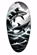 Tattoo of wave with shark and beluga whale swimming underneath  tattoo design idea