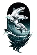 Tattoo of wave with shark and beluga whale swimming underneath  tattoo design idea