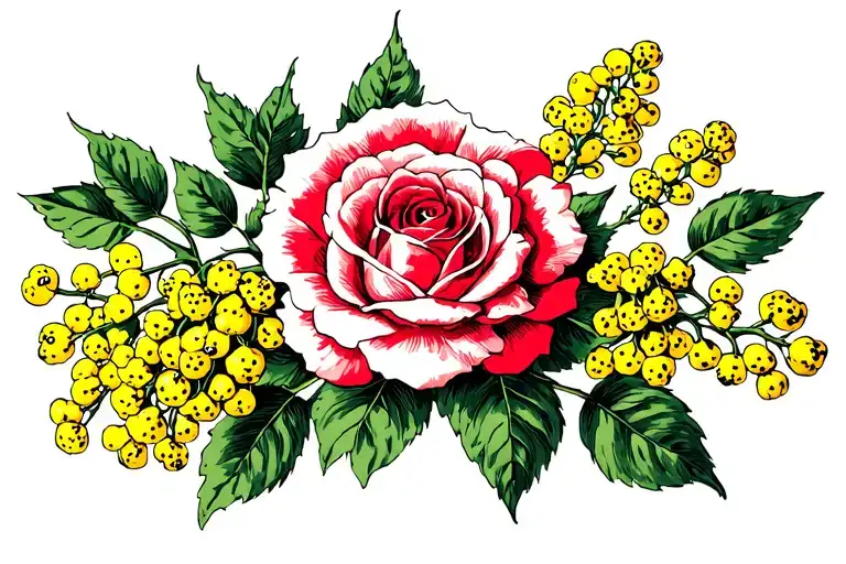 tudor rose and golden wattle blend tattoo design idea