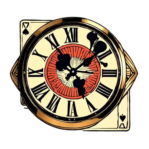 clock with cards and with one piece tattoo design idea