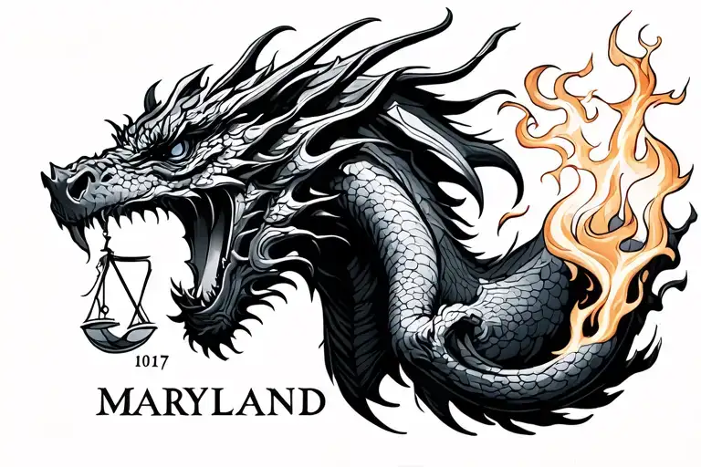 Libra 1017 dc and Maryland with dragon breathing fire tattoo design idea