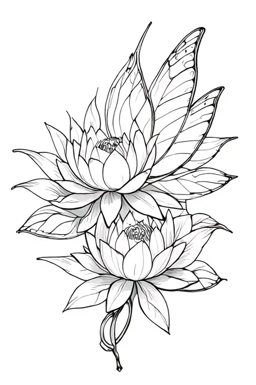 butter fly with lotus flowers tattoo design idea