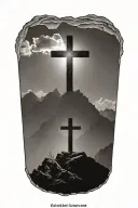christian cross summit of a mountain landscape ray of sunshine tattoo design idea