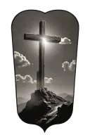 christian cross summit of a mountain landscape ray of sunshine tattoo design idea