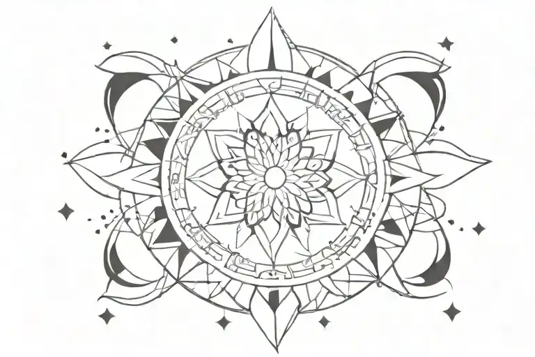 outline, geometric, cresent moon, love, shooting stars, mandala, hanging, lotus, moons, outline,  multiple moons tattoo design idea