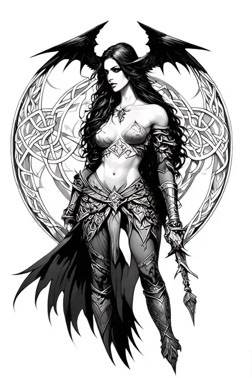 the morrigan celtic warrior neoclassical style tattoo design idea