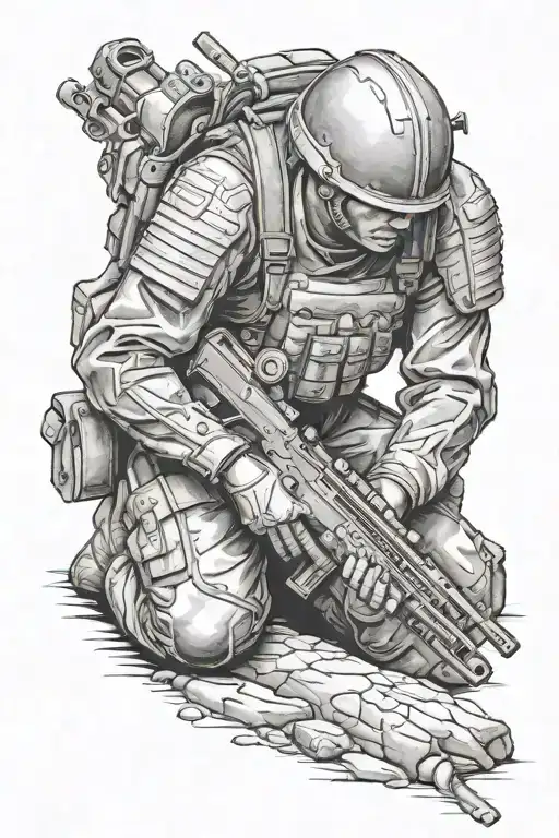 kneeling soldier cross tattoo design idea