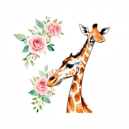 giraffe head and roses Mom tattoo design idea