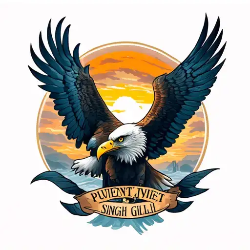 memorial tattoo for my brother including a flying eagle with design with his name puvenjeet Singh gill  tattoo design idea