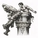 Sampson pushing over pillars slightly crumbling tattoo design idea