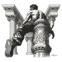 Sampson pushing over pillars slightly crumbling tattoo design idea